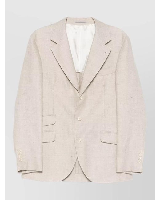 Brunello Cucinelli Natural Silk Linen Wool Single-Breasted Blazer for men