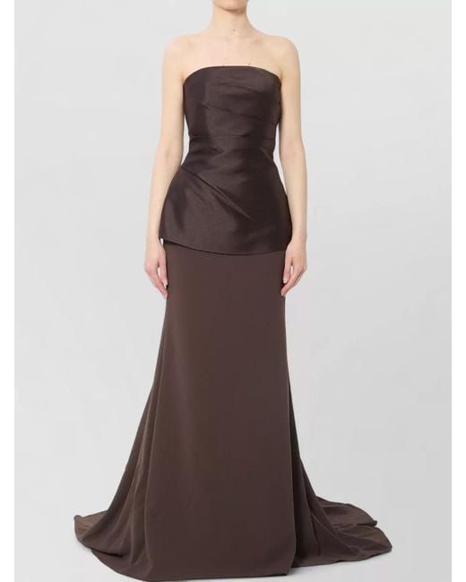 Solace London Brown Alia Strapless Maxi Dress Draped Bodice