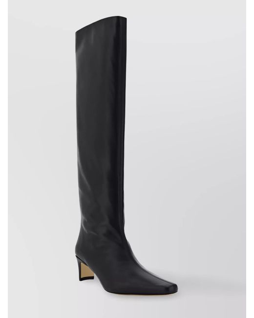 STAUD Women's Black Extended Toe Knee-High Geometric Heel Boots