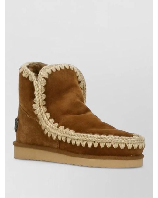 Mou Brown Ankle Boots Leather Crochet Stitching