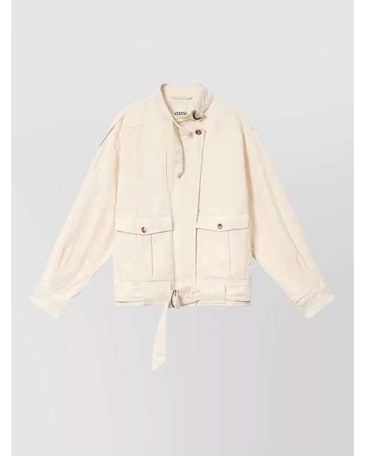 Isabel Marant Natural Isalya Jacket Belted Waist Stand Collar