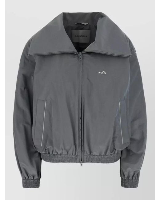Balenciaga Gray Nylon Cotton Jacket Elasticated Cuffs Oversized Collar