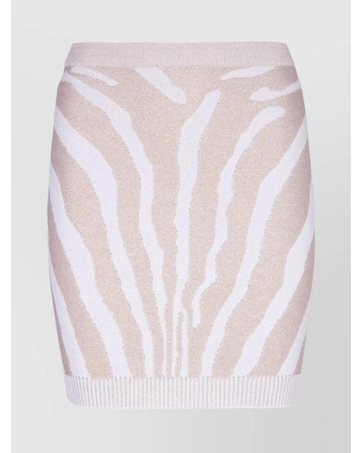 Balmain White Zebra-Print Knitted High-Rise Mini Skirt