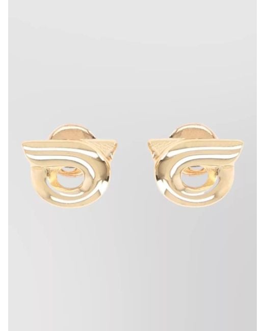 Ferragamo Natural Stud Earrings Metallic Finish Modern Design
