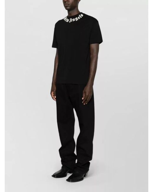 Palm Angels Black Logo Cotton Crew Neck Regular T Shirt for men