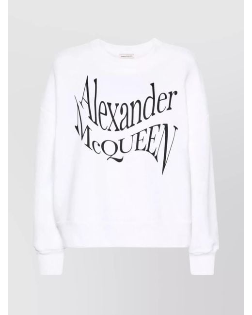 McQueen White Cotton Oversized Logo-Print Sweatshirt