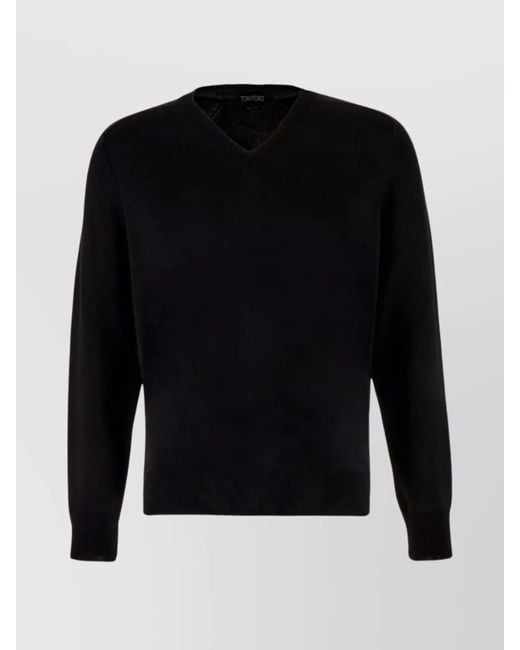 Tom Ford Blue Silk Ribbed V-Neck Sweater for men