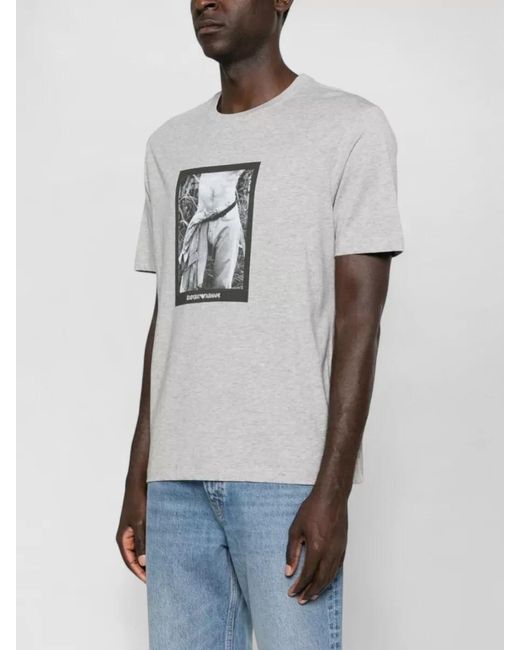Emporio Armani Gray Graphic Cotton Jersey Crew Neck T Shirt for men