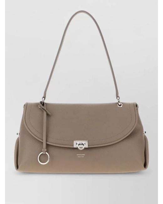 Ferragamo Natural Sofia 2026 Leather Shoulder Bag Medium Handle