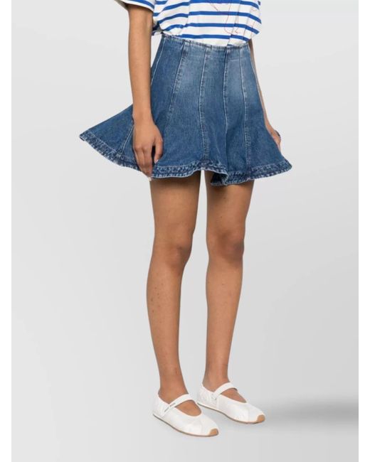 MSGM Blue Denim Paneled A-Line Skirt