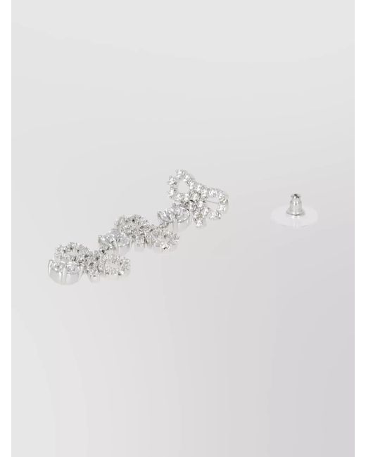 Self-Portrait White Crystal-Embellished Bow Earrings