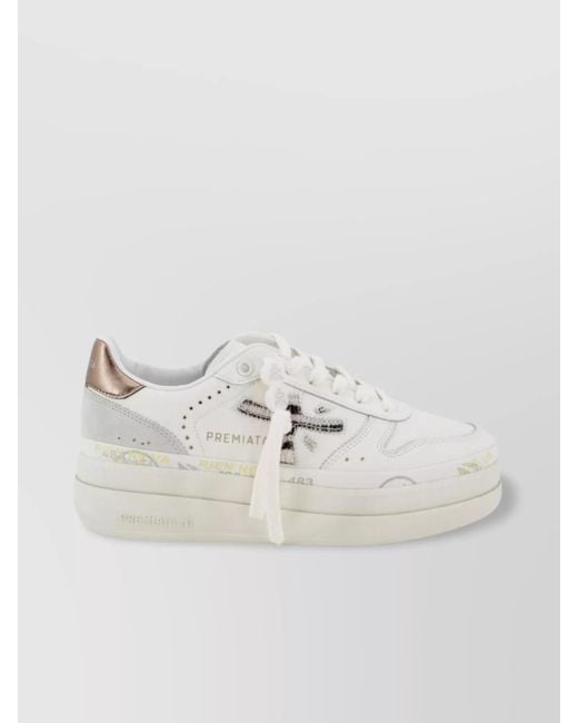 Premiata White Leather Low-Top Sneakers