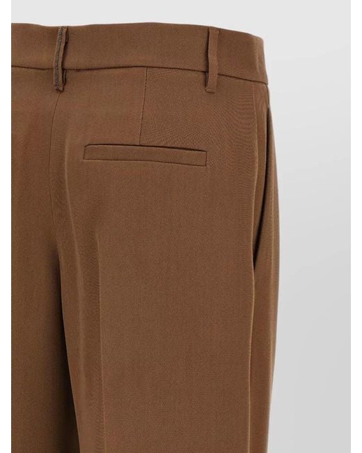 Brunello Cucinelli Brown Tailored Loose Leg Wool Blend Trousers
