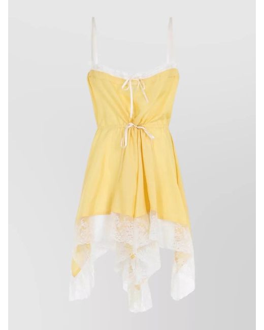 Saint Laurent Yellow Silk Lace-Detail Strapless Mini Nightdress