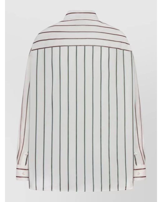 Gucci White Silk Web Motif Long-Sleeve Shirt