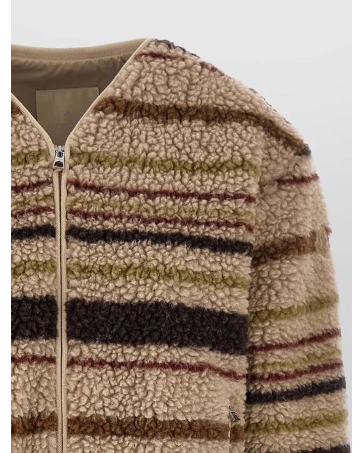 Moncler Brown Teddy-Effect Striped V-Neck Zip-Up Cardigan