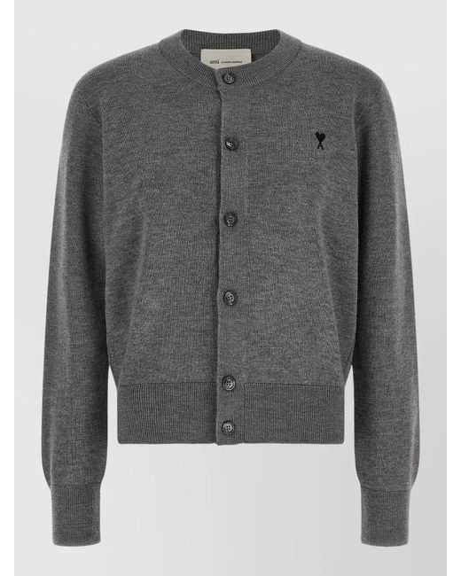 AMI Gray Ami De Coeur Signature Knit Cardigan