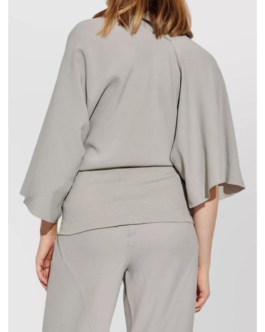 Rick Owens Gray Draped Cowl Neck Three Quarter Sleeve Knitted Top