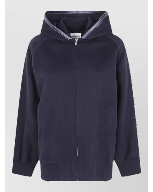Semicouture Blue Wool Hooded Bomber Jacket