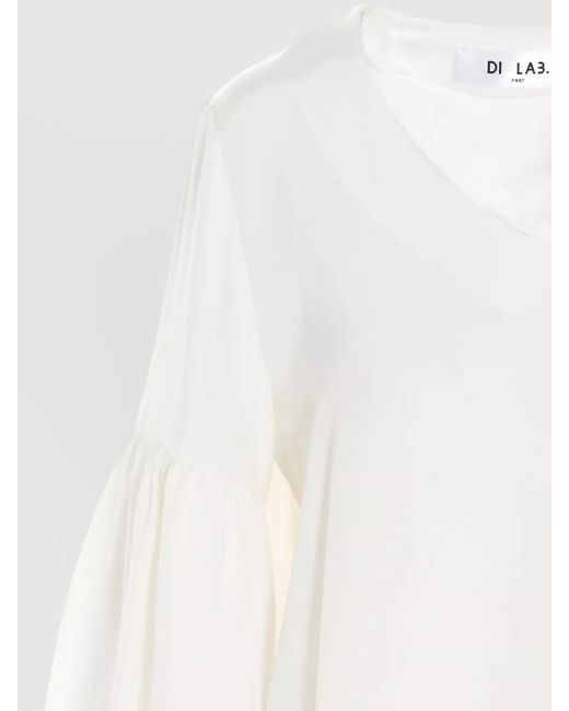 DI.LA3 PARI' White Silk V-Neck Puff-Sleeve Blouse