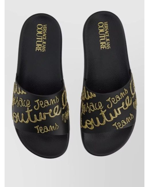 Versace Jeans Couture Black Logo-Print Slides