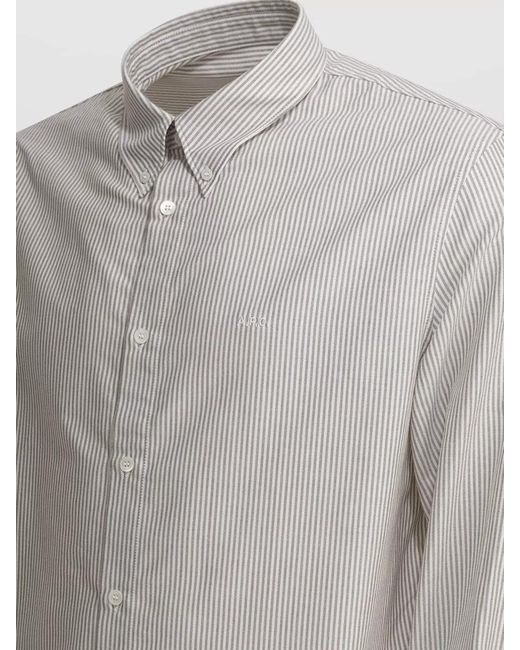 A.P.C. Gray Greg Shirt Long Sleeves Button Down Collar for men