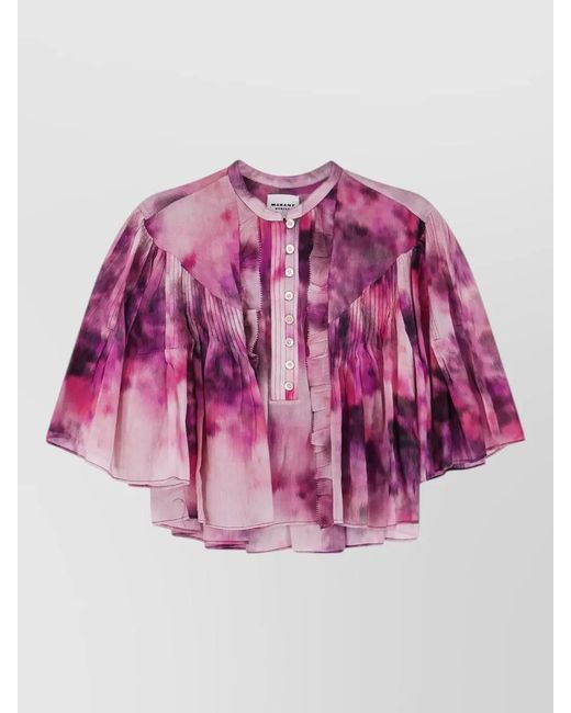 Isabel Marant Pink Cotton Printed Ruffled Cropped Blouse