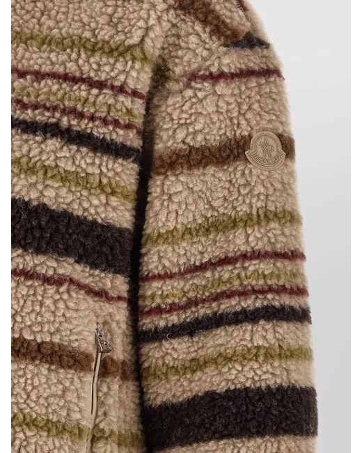 Moncler Brown Teddy-Effect Striped V-Neck Zip-Up Cardigan