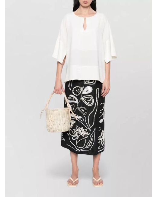 Alberto Biani White Cady Three-Quarter Sleeve Blouse