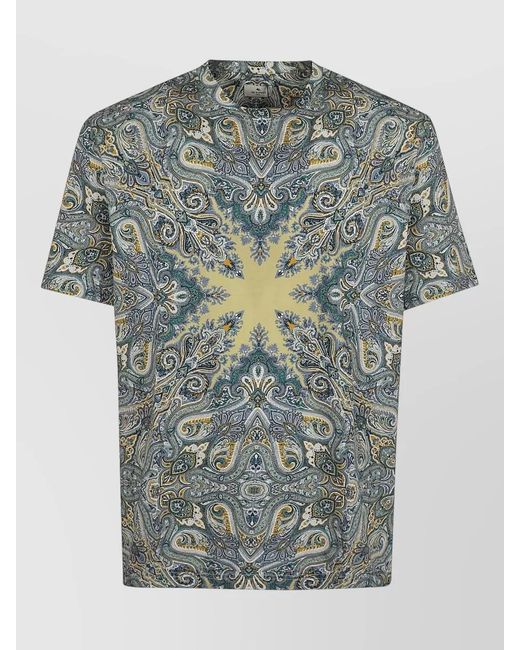 Etro Gray Roma Crew Neck Paisley Short Sleeve T Shirt for men