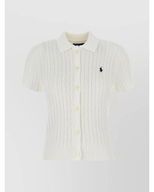 Polo Ralph Lauren White Cable Knit Short Sleeve Cardigan
