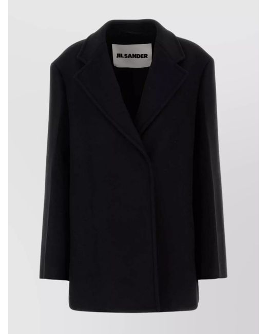 Jil Sander Black Longline Coat Notched Lapel