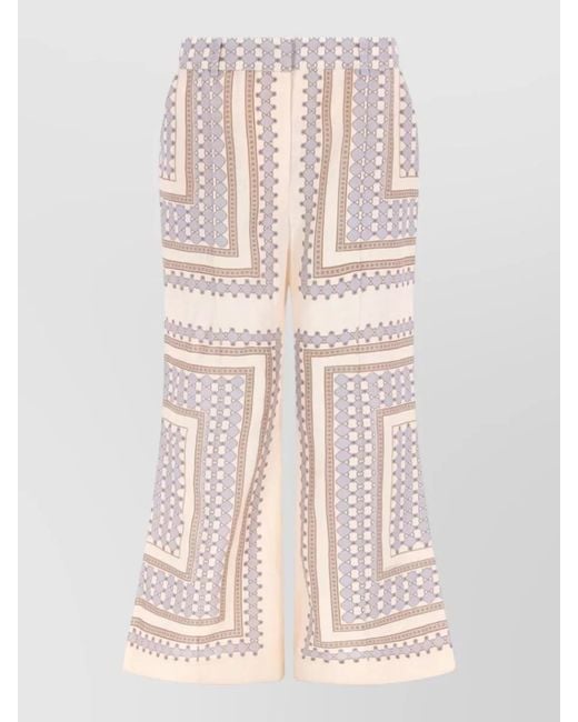 Zimmermann Pink High Waist Flared Pants Geometric Pattern Side Pockets