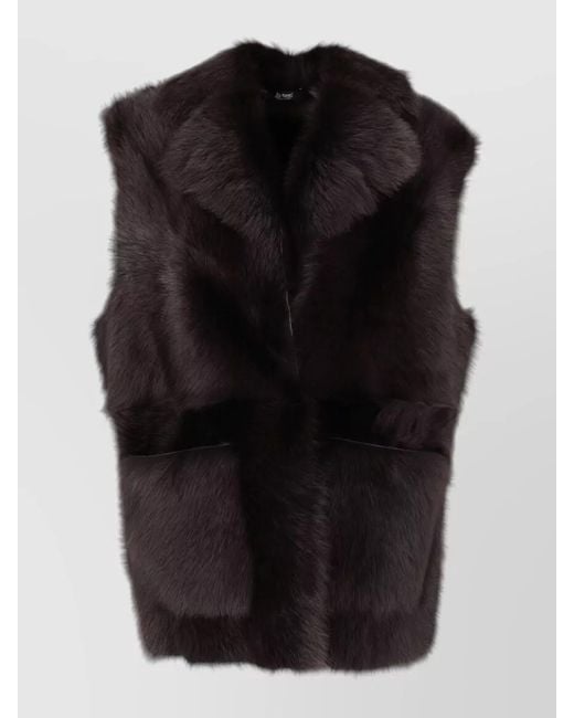 LA ROSE Black Long Hair Faux Fur Sleeveless Gilet