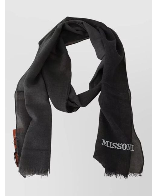 Missoni Black Wool Neck Wrap Scarf Frayed Edges for men