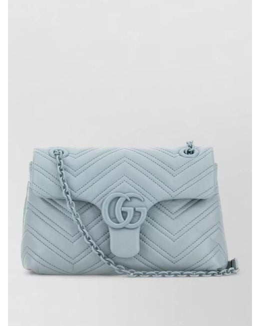 Gucci Blue Nappa Leather Gg Marmont Small Shoulder Bag