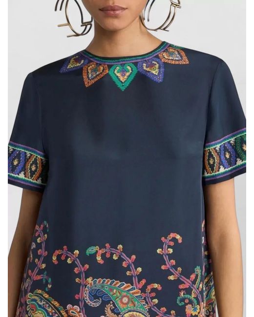 Etro Blue Silk Floral Paisley Mini Tunic Dress