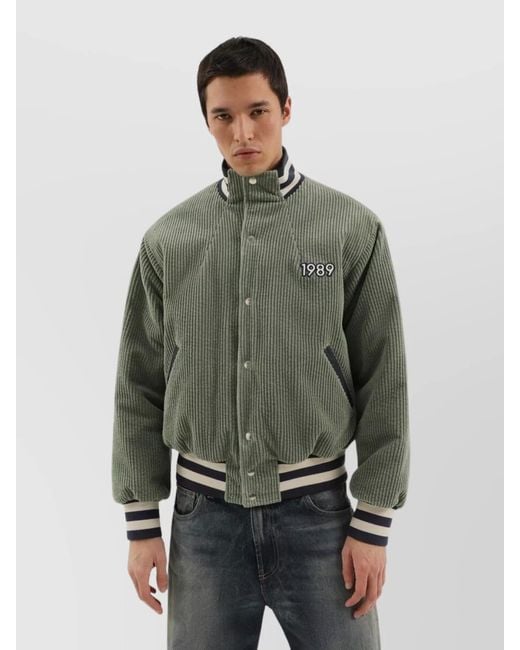 1989 STUDIO Green Corduroy Varsity Jacket for men