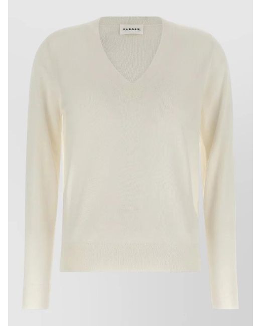 P.A.R.O.S.H. Natural Linfa26 V Neck Long Sleeve Sweater