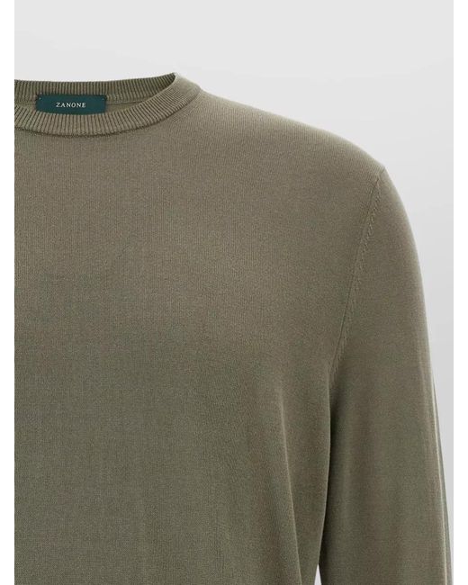 Zanone Green Crew Neck Cotton Sweater Long Sleeves for men