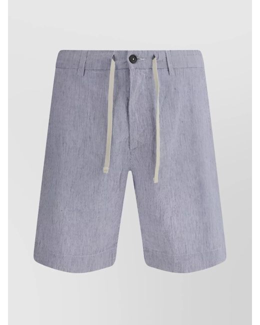 Brooksfield Blue Lightweight Linen Check Drawstring Shorts for men