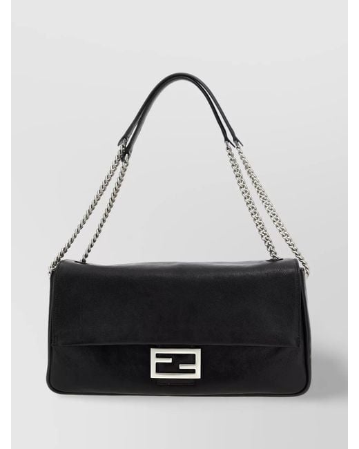 Fendi Black Baguette Large Leather Shoulder Bag