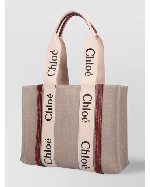 Chloé Natural Woody Linen Tote Bag