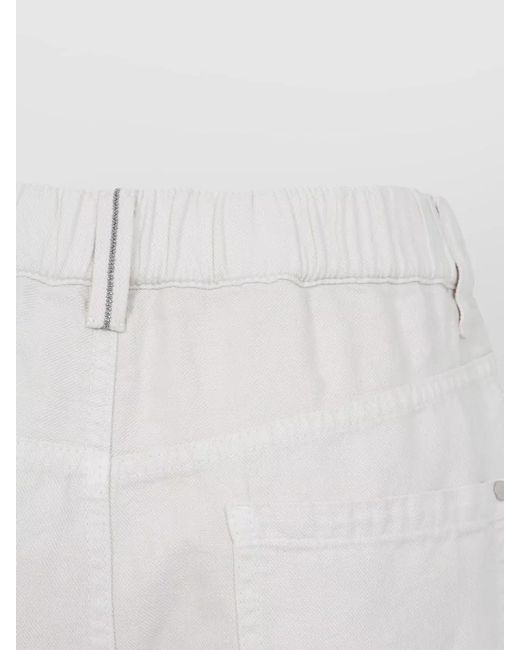 Brunello Cucinelli White Cotton Linen Wide-Leg Trousers