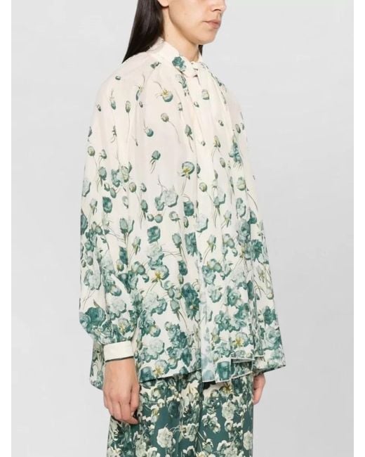F.R.S For Restless Sleepers Green Silk Blend Shirt Floral Tie Neck