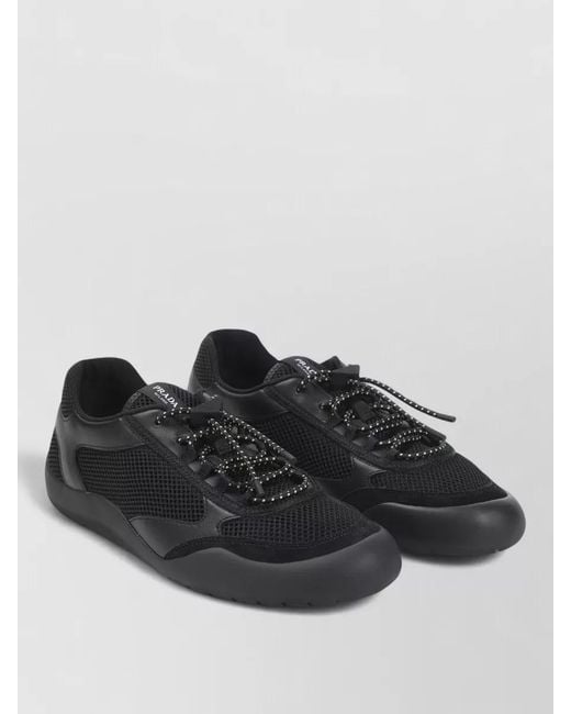 Prada Black Lace Up Mesh Sneakers Round Toe Rubber for men