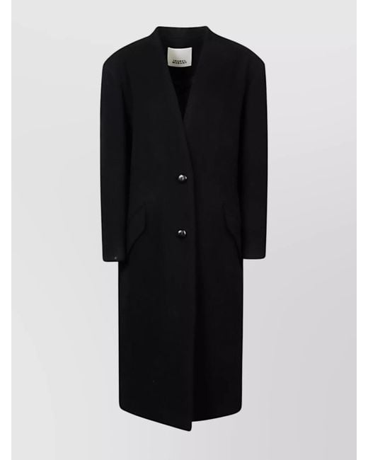 Isabel Marant Black Long Wool Coat Featuring Button Detailing