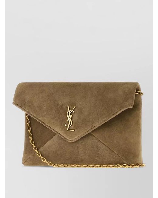 Saint Laurent Natural Cassandre Small Leather Clutch Bag