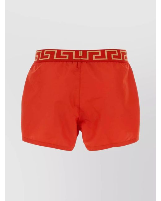 Versace Red Polyester Swim Shorts With Pockets And Elastic Waistband for men