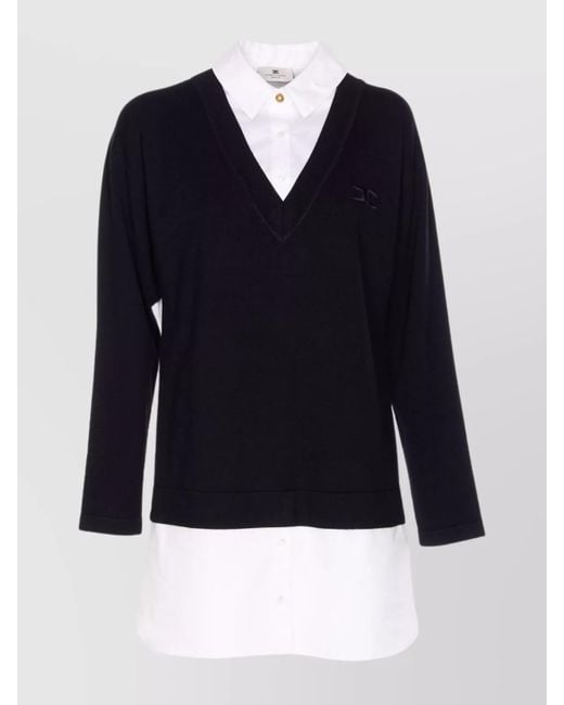 Elisabetta Franchi Blue Dress With Contrast Collar And V-Neckline
